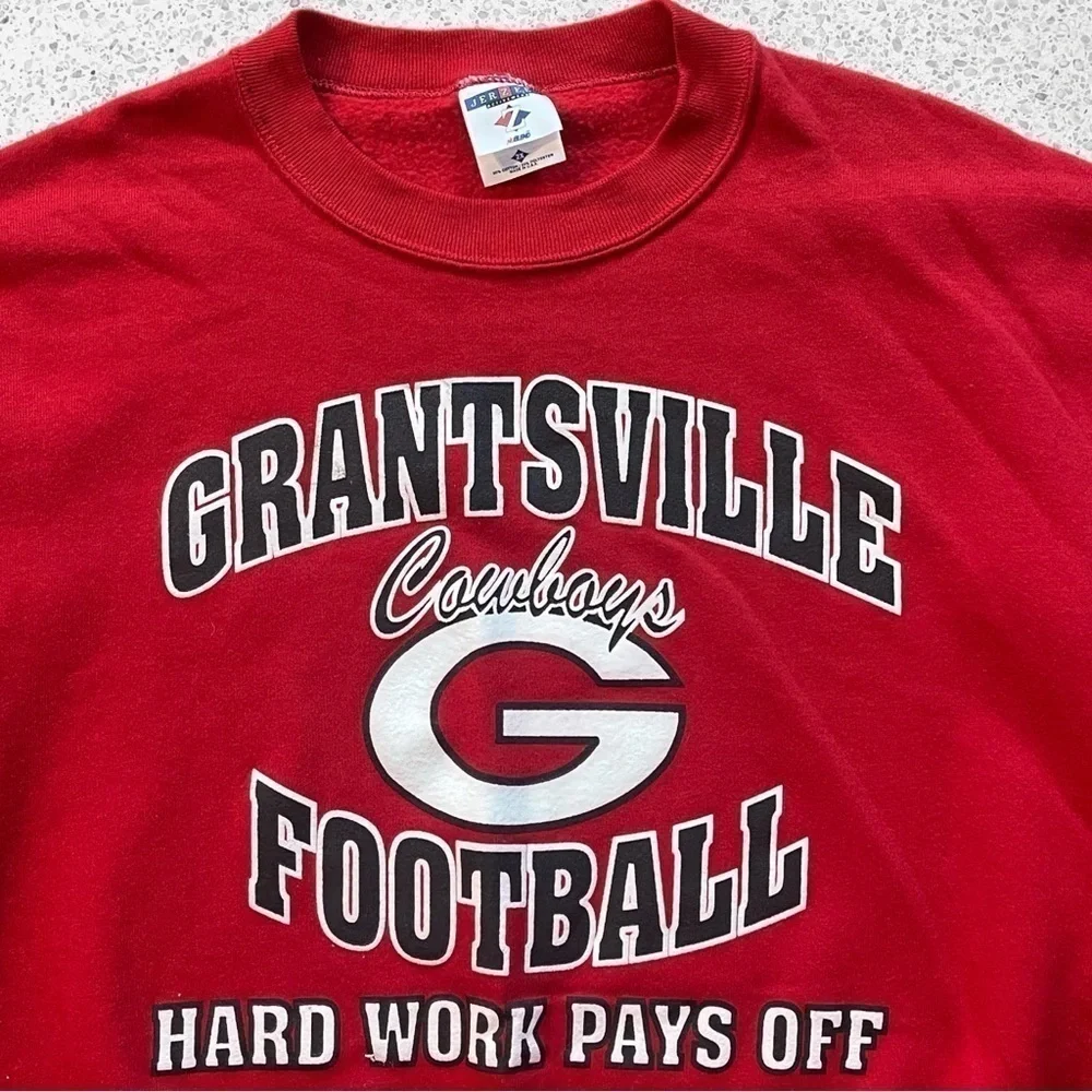 Red vintage jerzees crewneck sweatshirt cowboys football hard work pays off - Picture 3 of 5
